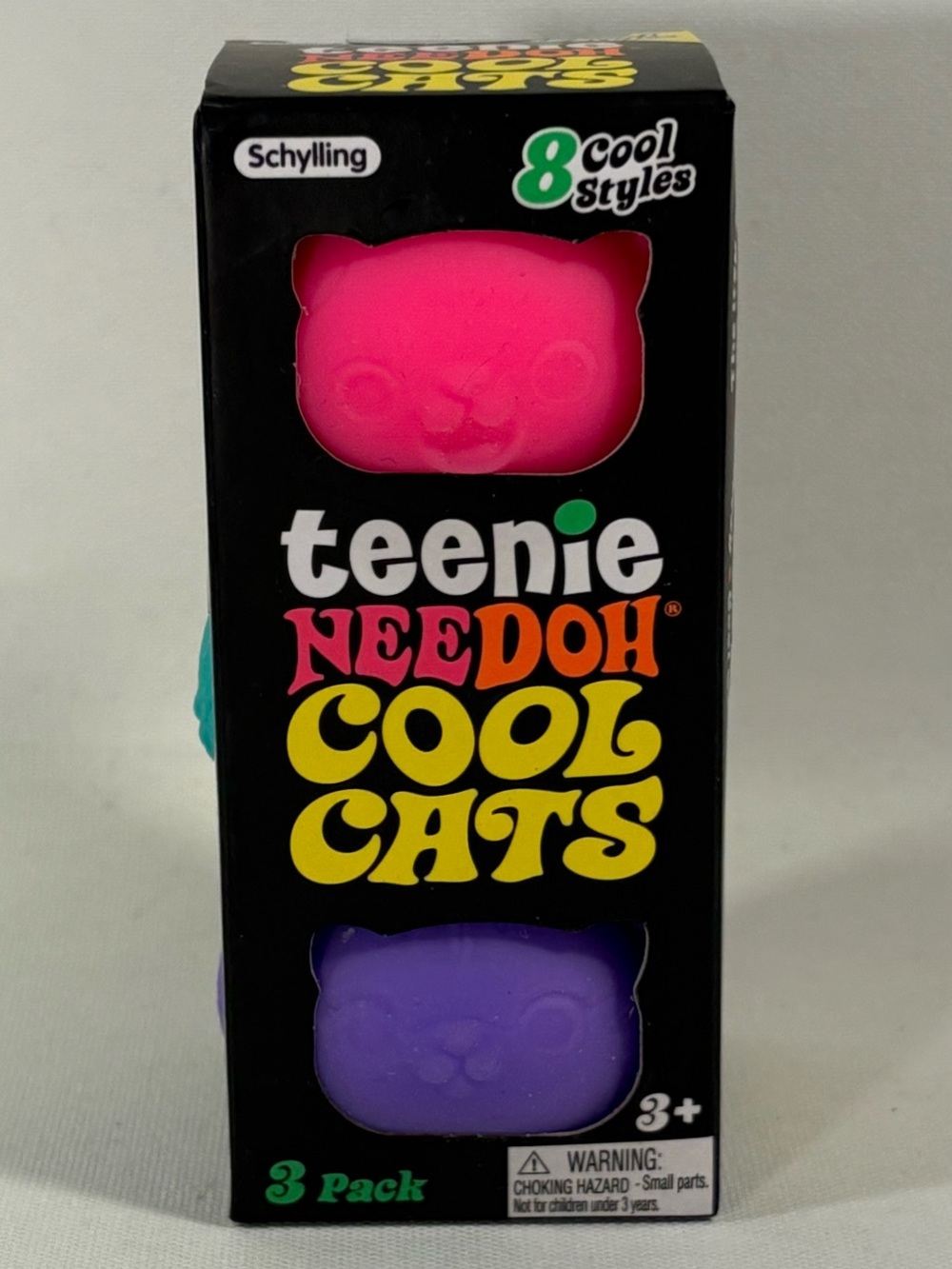 🐾 [BRAND NEW] NEE DOH TEENIE COOL CATS 3-PACK PINK GREEN PURPLE SQUISHY CATS 🐾
